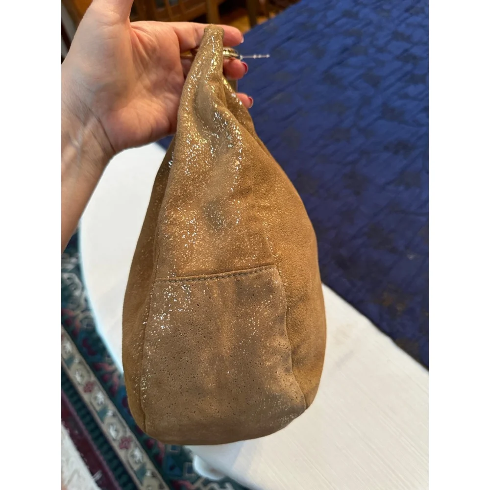 Jimmy Choo Gold Suede Metallic Hobo Bag